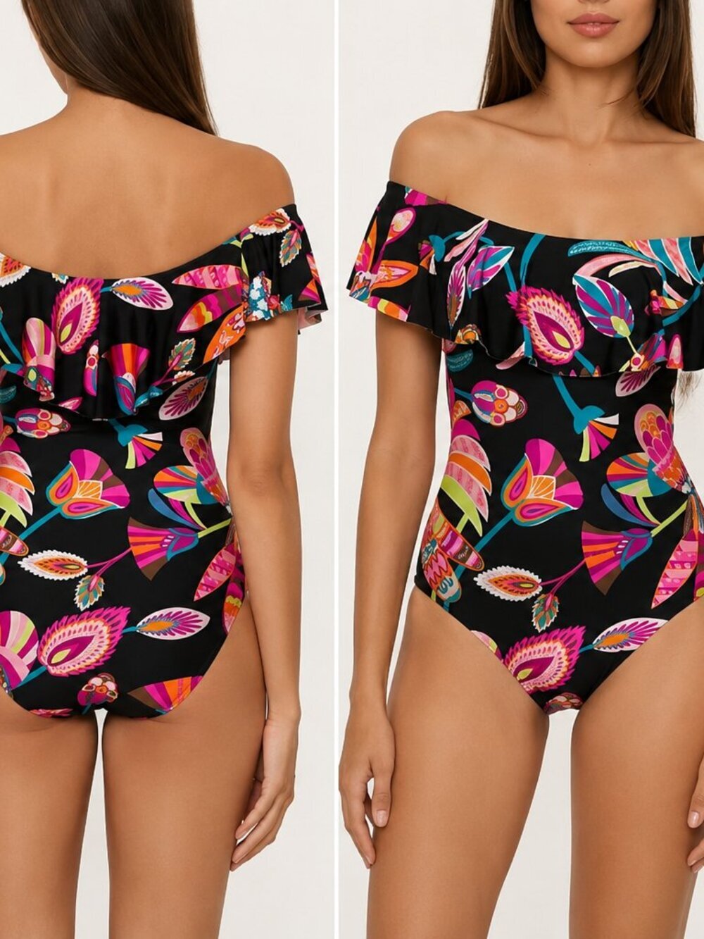 Trina Turk Luminary Swimsuit NWT Off the Shoulder Ruffle Bandeau One Piece